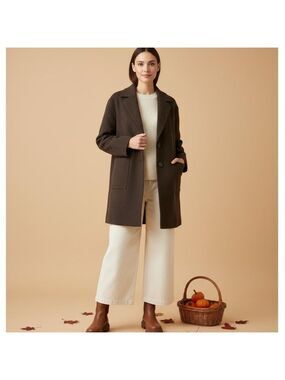 ZARA Heather Brown Felted 100% Wool double breasted coat Sz Medium M RARE